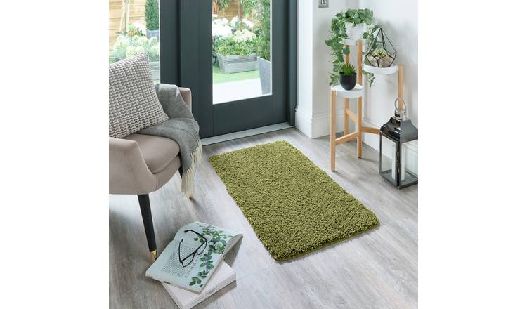 Buddy Washable Mat Plain Olive Shaggy Rug - 100x150cm