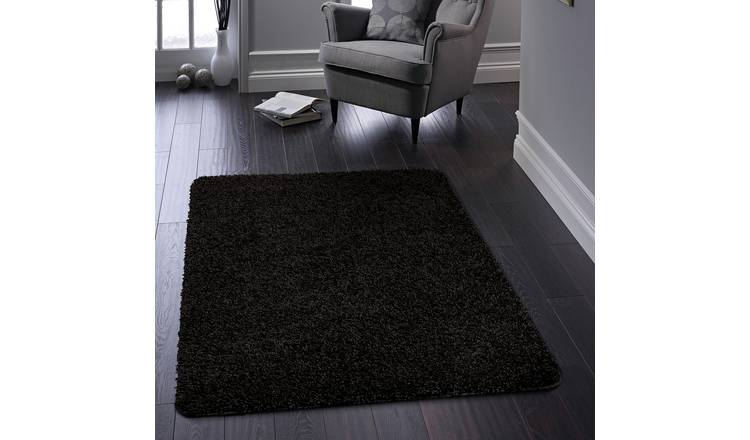 Buddy Washable Mat Plain Black Shaggy Rug - 200x140cm