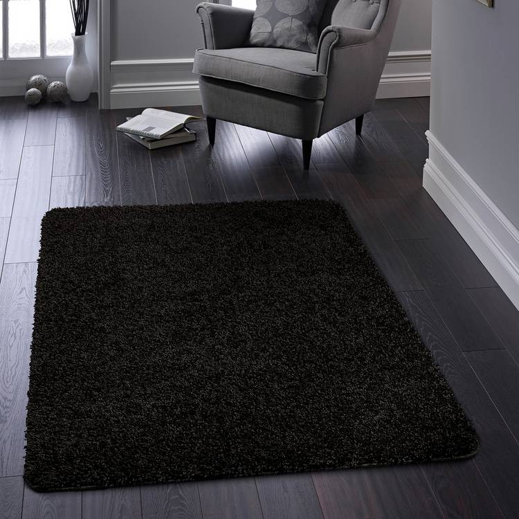 Buddy Washable Mat Plain Black Shaggy Rug - 200x140cm 0