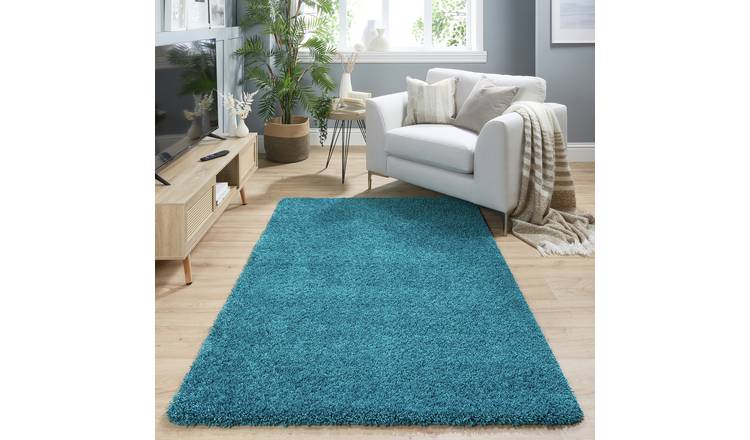 Buddy Washable Mat Plain Teal Shaggy Rug - 200x140cm