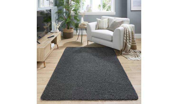Buddy Washable Mat Plain Charcoal Shaggy Rug - 200x140cm