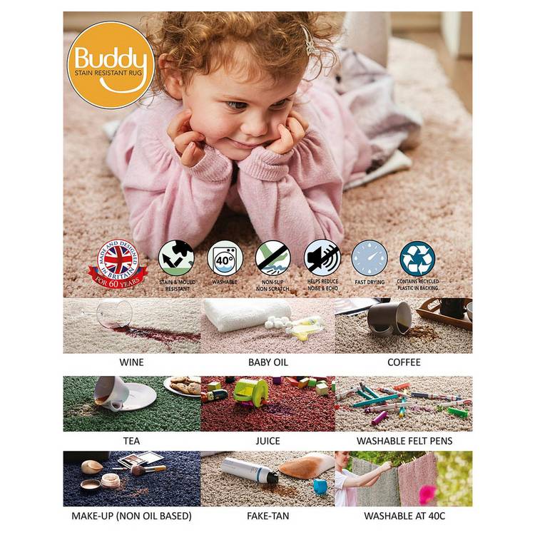 Buddy Washable Mat Plain Charcoal Shaggy Rug - 200x140cm 0