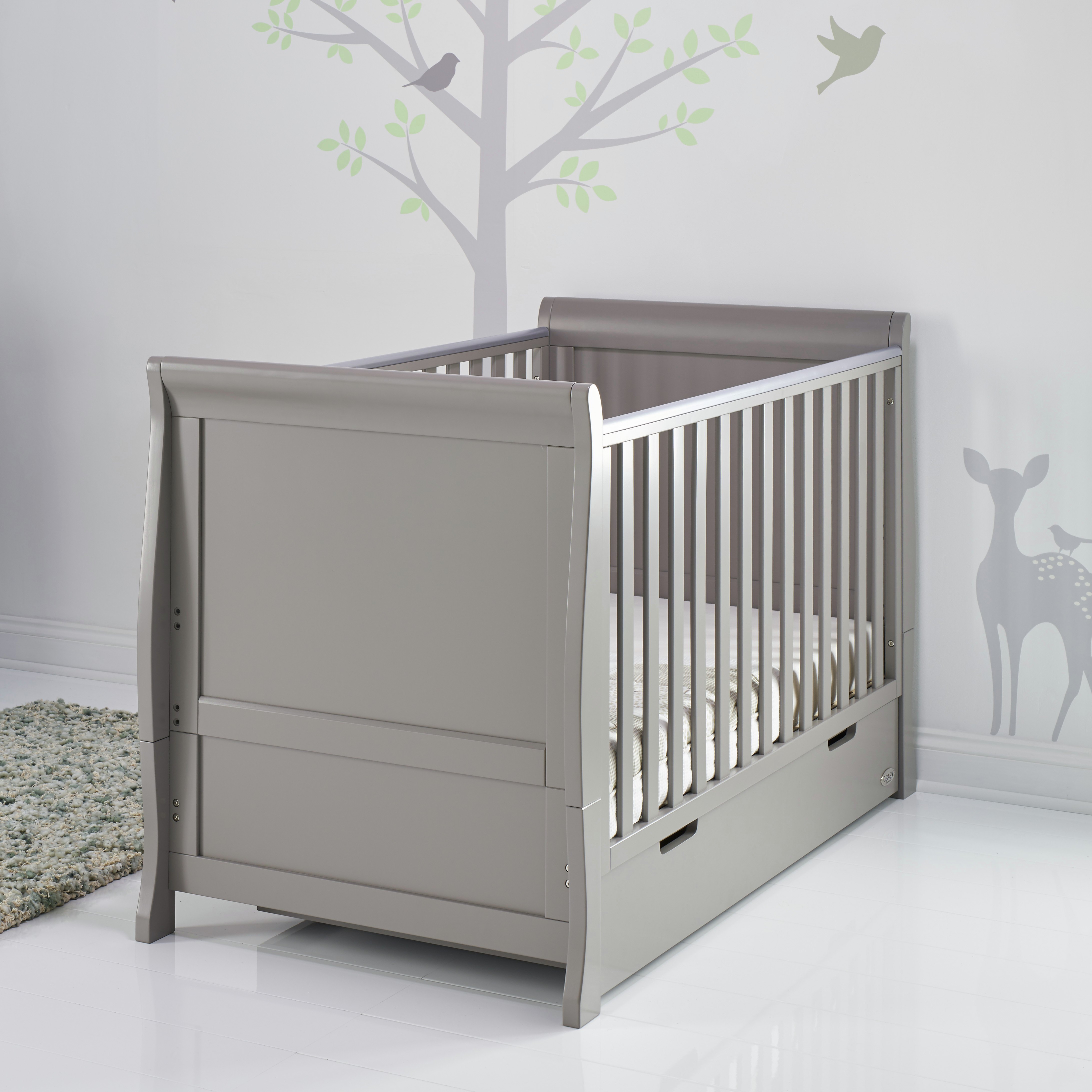 grey and white cot