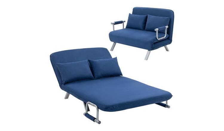 HOMCOM 2 Seater Modern Sofa Bed with 2 Pillows - Blue