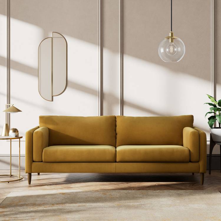 Habitat Newington Fabric 4 Seater Sofa - Gold - Dark Leg 0