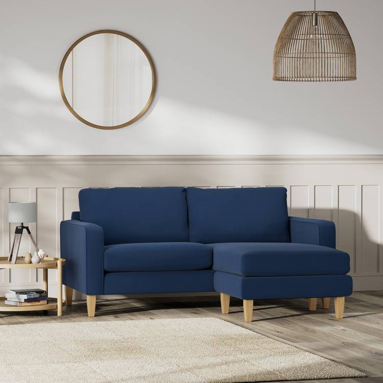 Habitat Flint Fabric Reversible Corner Sofa - Navy - Ash Leg 0