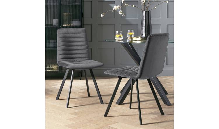 Argos Home Keaton Pair of Velvet Dining Chairs - Charcoal