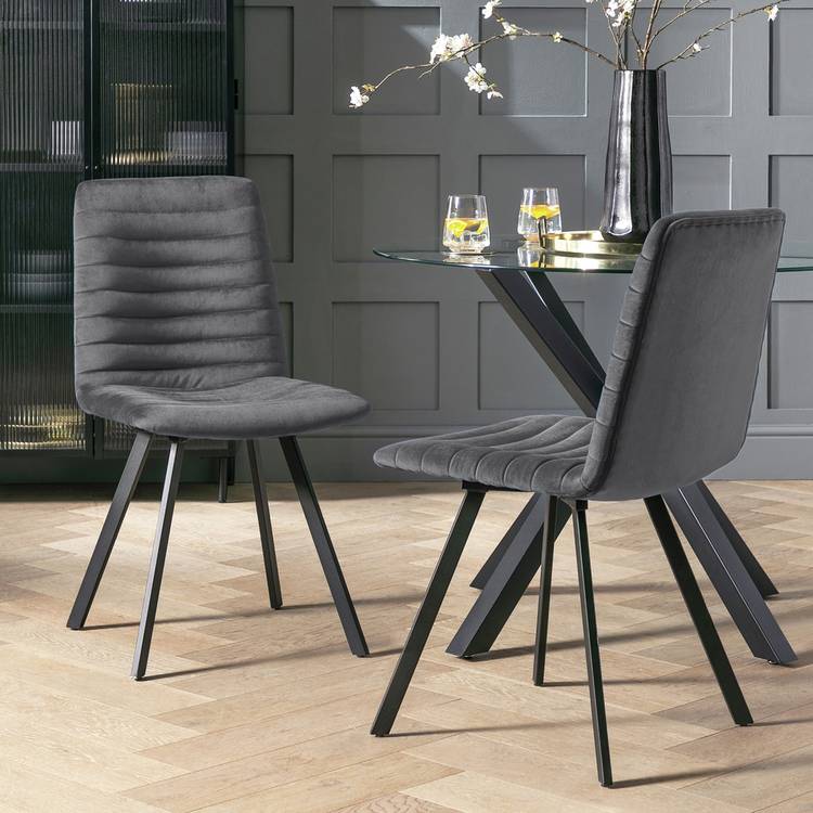 Argos Home Keaton Pair of Velvet Dining Chairs - Charcoal 0