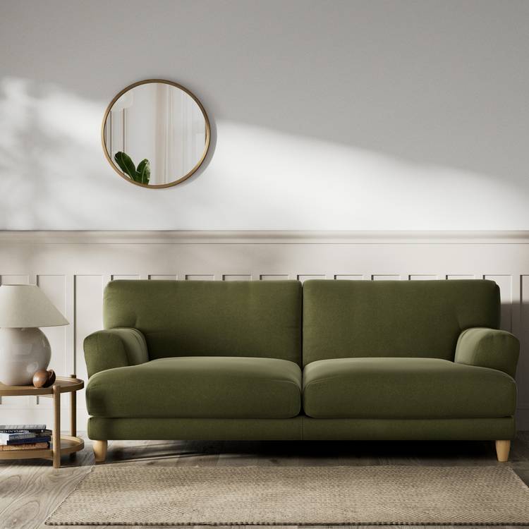 Habitat Askem Velvet 3 Seater Sofa - Moss Green - Ash Leg 0