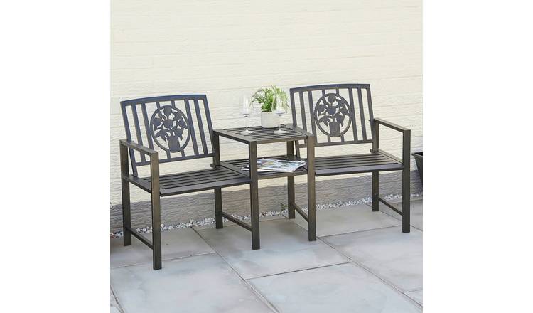 Greenhurst Coalbrookdale Metal Garden Love Seats - Black