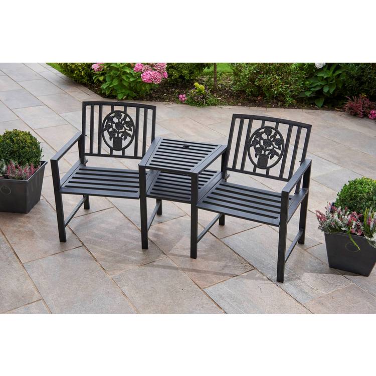 Greenhurst Coalbrookdale Metal Garden Love Seats - Black 0