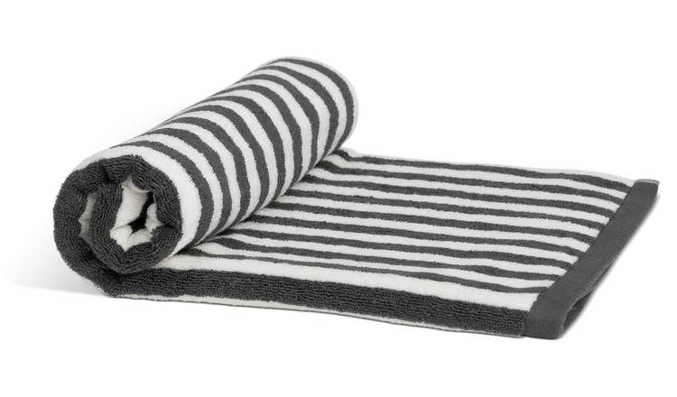 Habitat Grey Stripe Bath Sheet