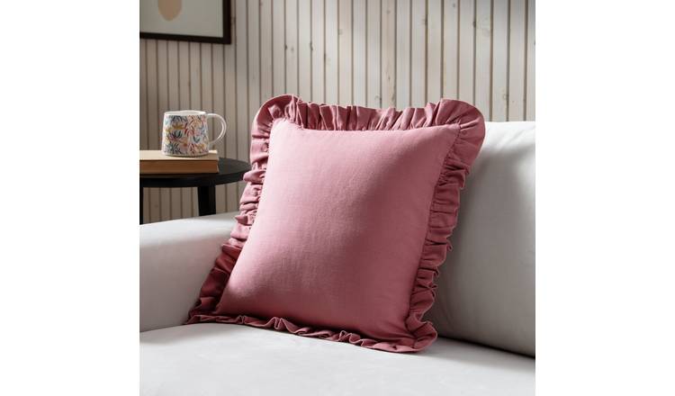 Habitat Plain Ruffle Cushion - Rose - 43x43cm