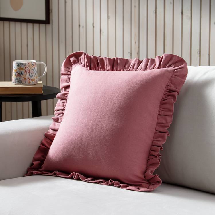 Habitat Plain Ruffle Cushion - Rose - 43x43cm 0