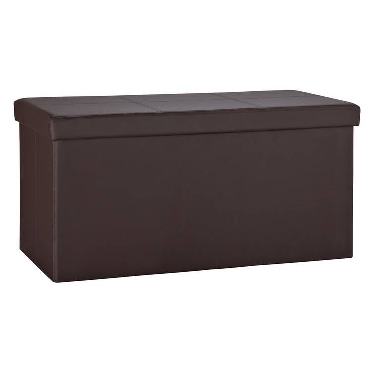 Argos Home Large Faux Leather Stitched Ottoman - Brown 0