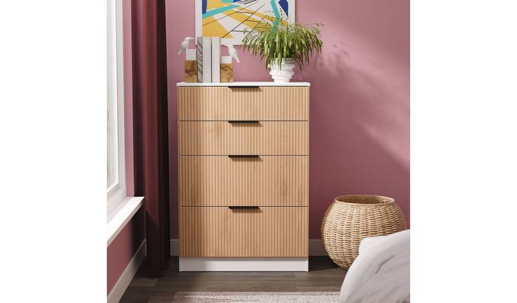 Livara Ready Assembled Tofino 4 Drawer Chest - White & Oak