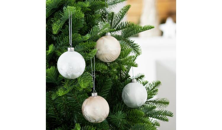 Habitat Pack Of 4 Glass Christmas Baubles - Cream And White