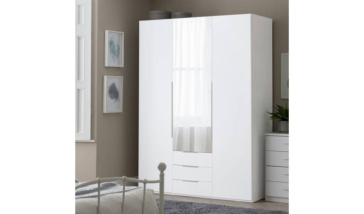Argos Home Hallingford 3 Door 3 Drawer Wardrobe-White Gloss 