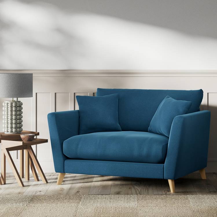 Habitat Lomond Velvet Cuddle Chair - Ink Blue- Ash Leg 0