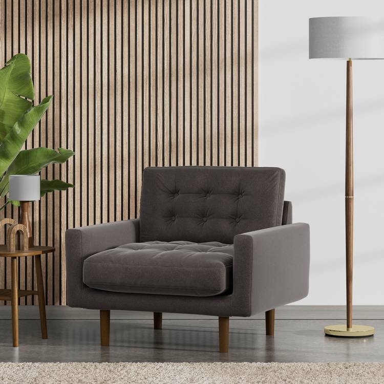 Habitat Fenner Velvet Armchair - Grey - Dark Leg 0