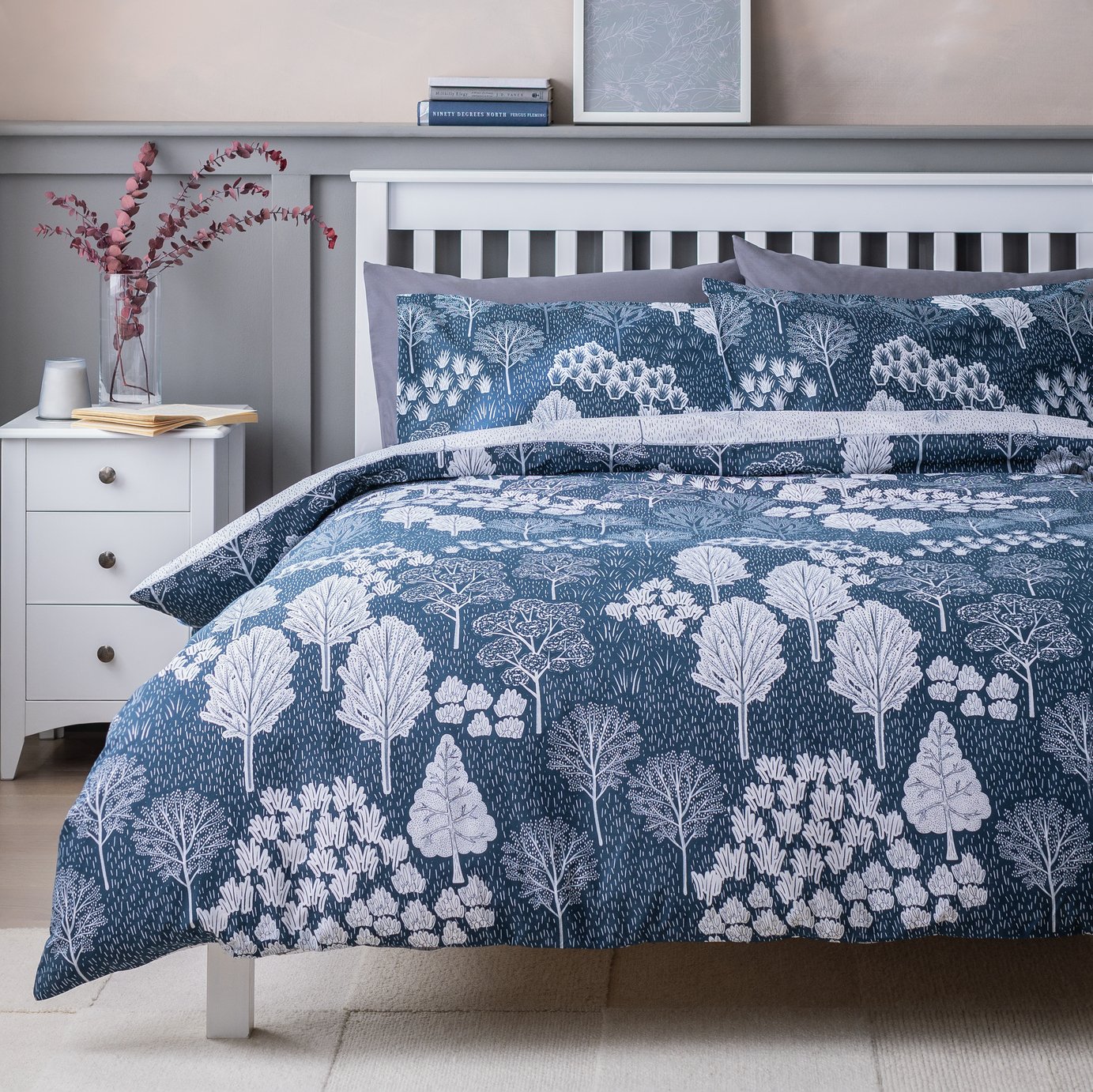 Cotton Nordic Trees Print Bedding Set Single
