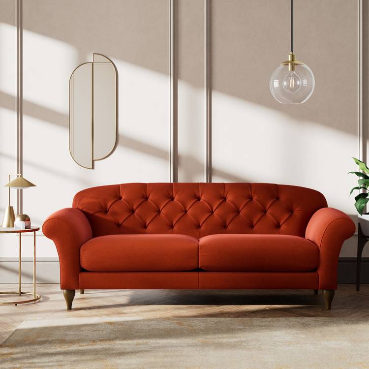 Habitat Brooker Velvet 4 Seater Sofa - Orange - Dark Leg 0