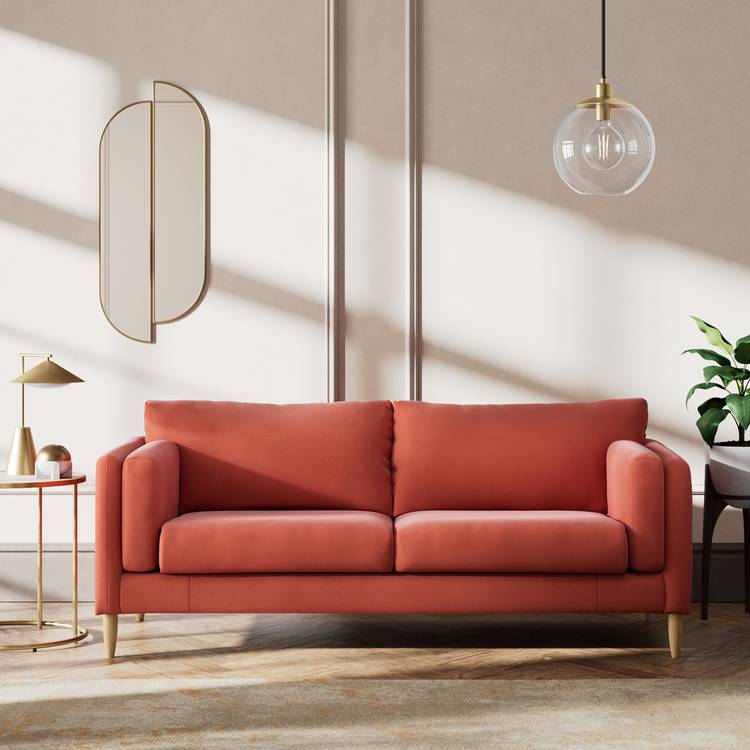 Habitat Newington Fabric 3 Seater Sofa - Papaya - Ash Leg 0