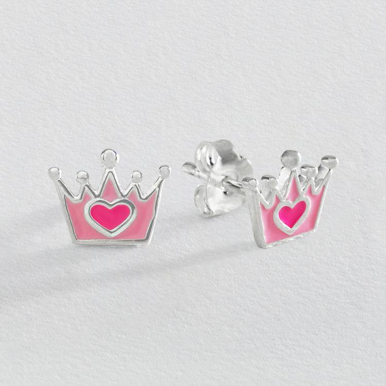 Revere Kid's Sterling Silver Crown Enamel Stud Earrings 0