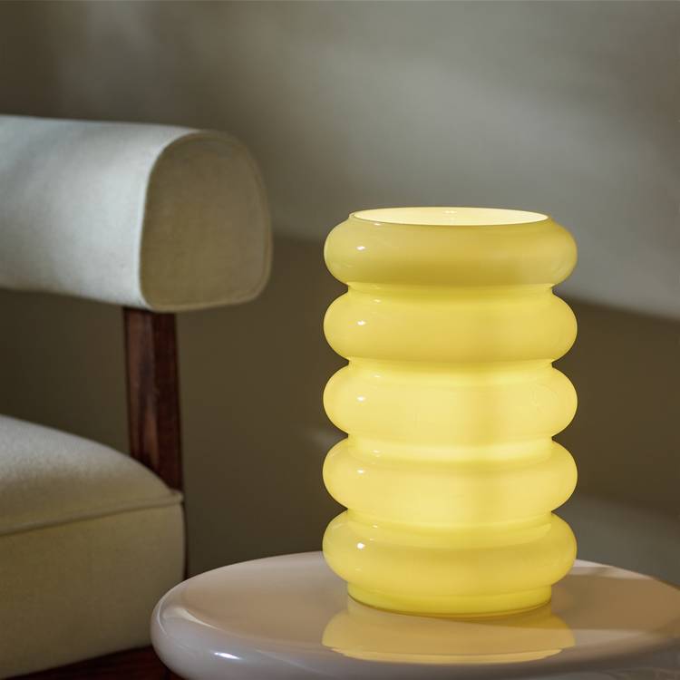 Habitat Billie Ribbed Glass Table Lamp - Yellow 0