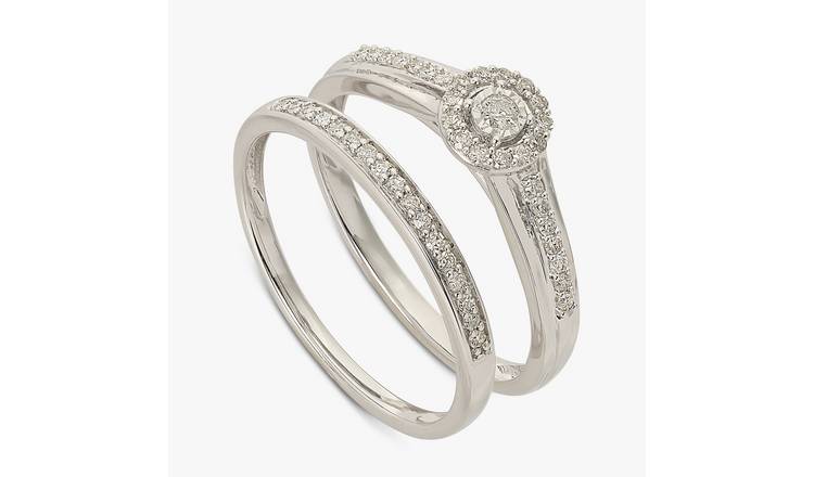 Revere 9ct White Gold 0.25ct Diamonds Bridal Set Ring - N