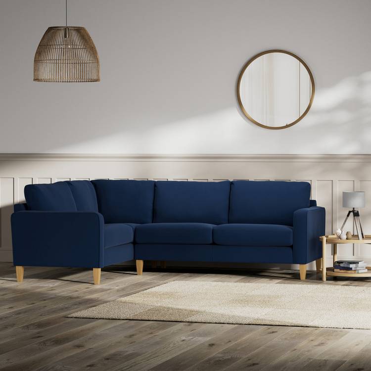 Habitat Flint Fabric Left Hand Corner Sofa - Navy - Ash Leg 0