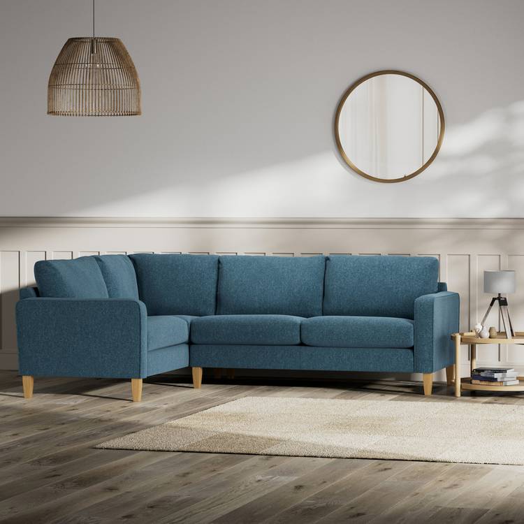 Habitat Flint Fabric Left Hand Corner Sofa - Blue - Ash Leg 0