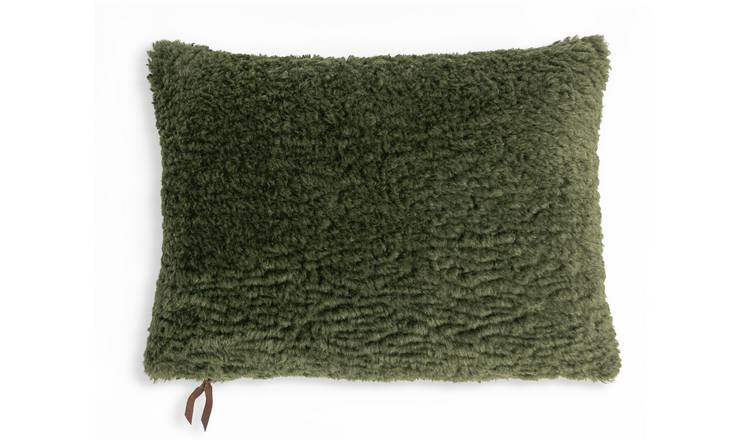 Habitat Shearling Cushion - Moss Green - 55x40cm