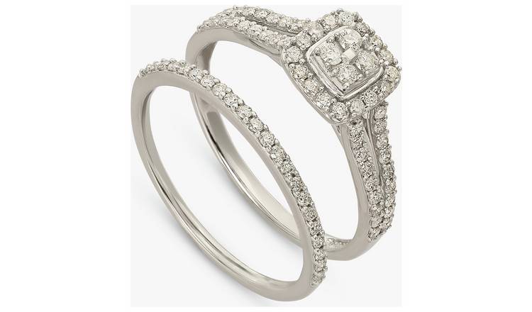 Revere 9ct White Gold 0.5ct Diamonds Bridal Set Ring - J