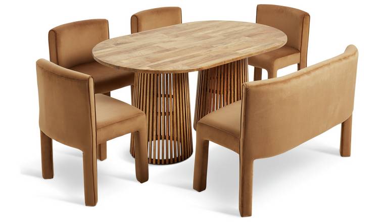 Habitat Jericho SolidWood Dining Table,4Natural Chair &Bench