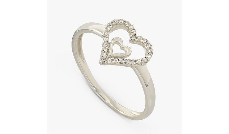 Revere Diamond Studded Sterling Silver Heart Ring - U