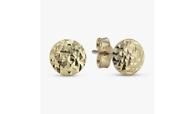 Revere 9ct Yellow Gold Crushed Button Stud Earrings