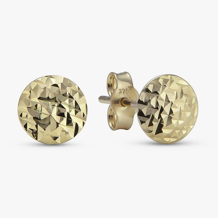 Revere 9ct Yellow Gold Crushed Button Stud Earrings 0