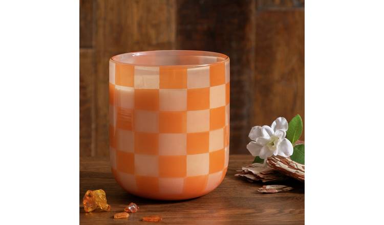 Habitat XL Checkered Candle - Amber and Sandalwood