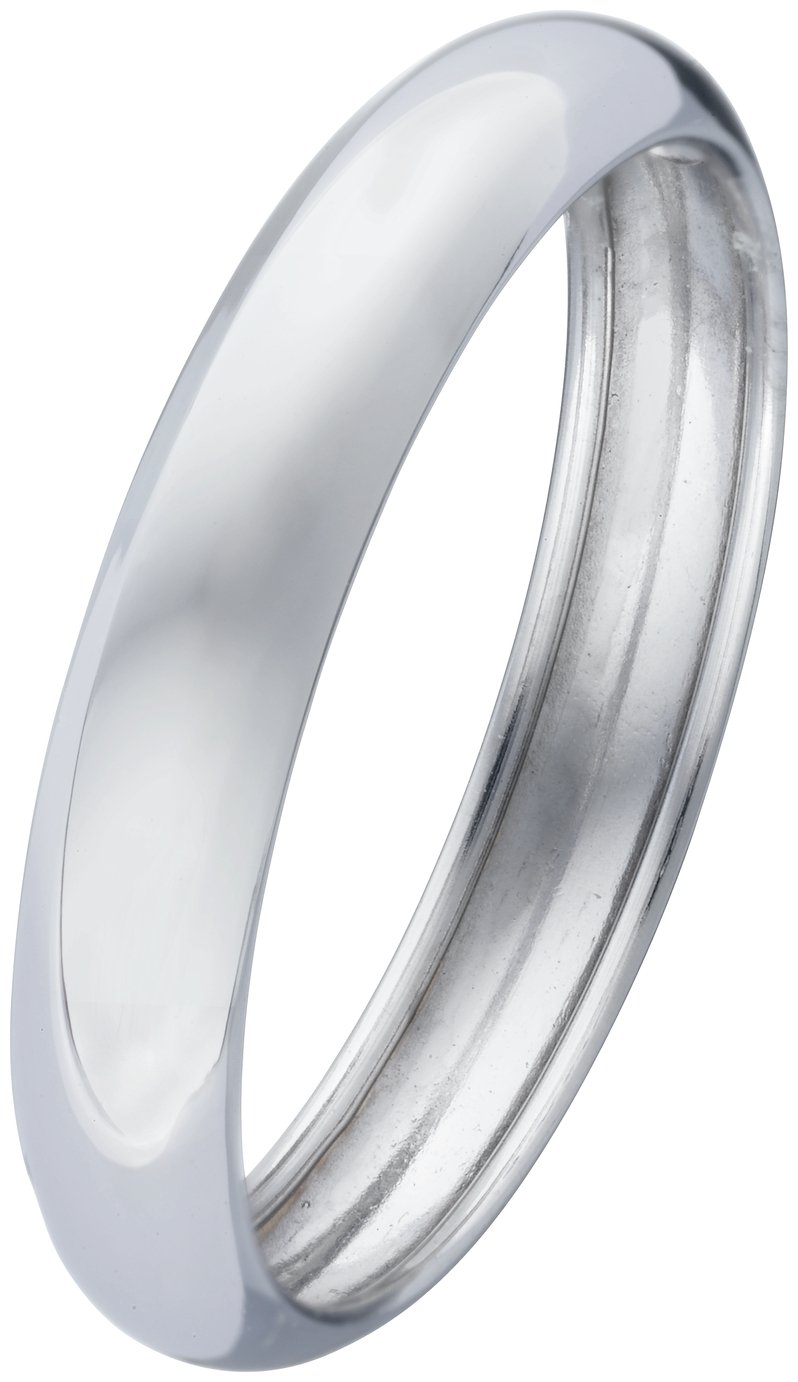Revere 9ct White Gold Rolled Edge D-Shape Wedding Ring -N