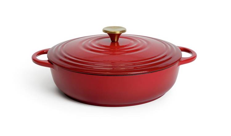 Habitat 4 Litre Cast Iron Shallow Casserole Dish - Red