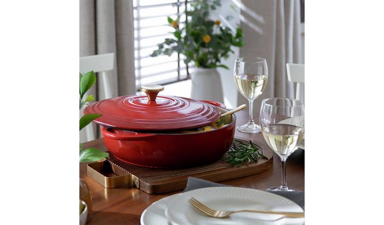 Habitat 4 Litre Cast Iron Shallow Casserole Dish - Red