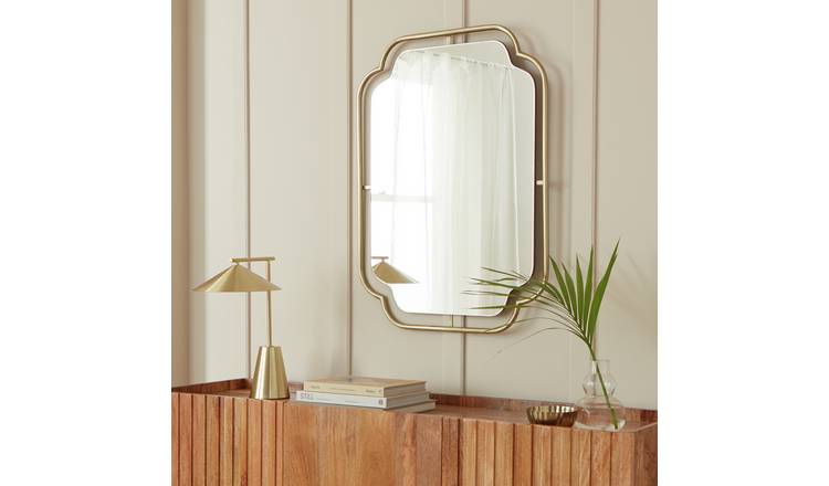 Habitat Gold Art Deco Wavy Wall Mirror - 70x50cm