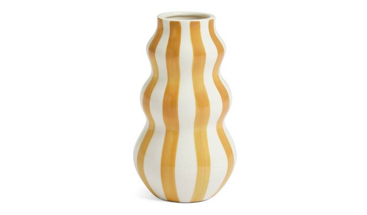 Habitat Hand Painted Stripe Vase - Mustard