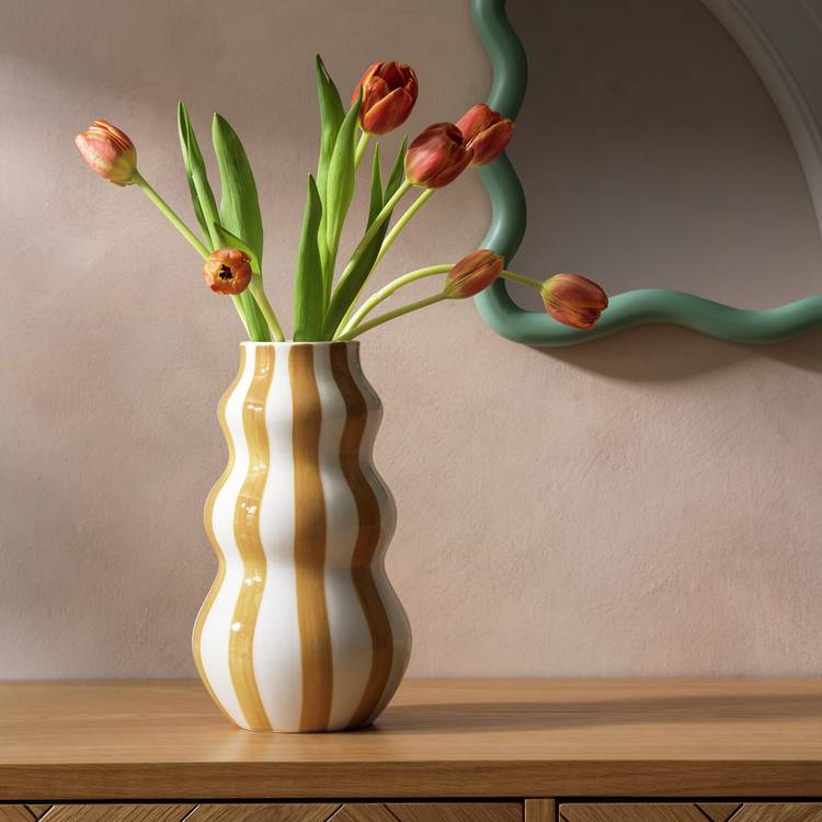 Habitat Hand Painted Stripe Vase - Mustard 0