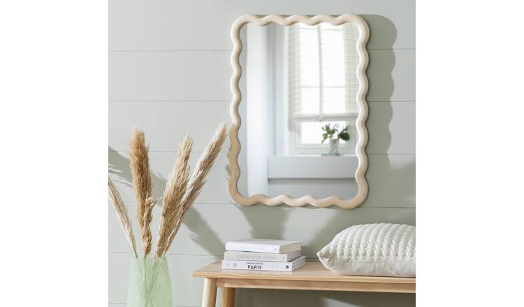 Habitat Solid Ash Wavy Wall Mirror - 75x55cm