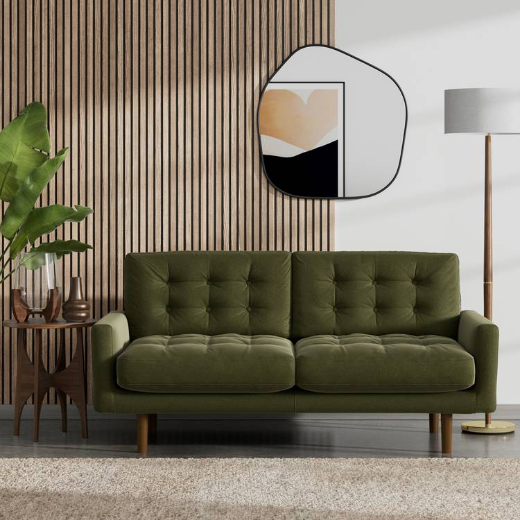 Habitat Fenner Velvet 2 Seater Sofa - Moss Green - Dark Leg 0