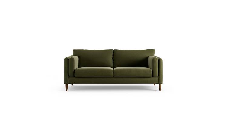 Habitat Newington Velvet 3 Seater Sofa - Moss Green-Dark Leg