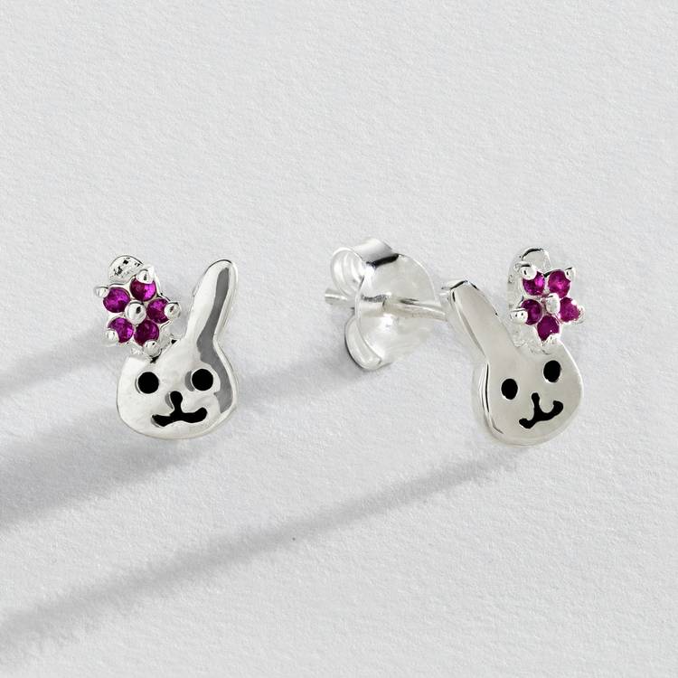 Revere Kid's Sterling Silver Bunny Enamel Stud Earrings  0