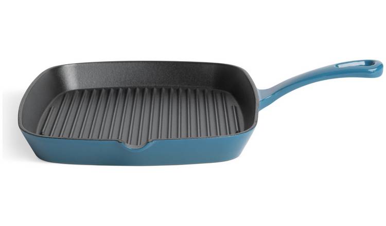 Habitat 23cm Cast Iron Griddle Pan - Blue